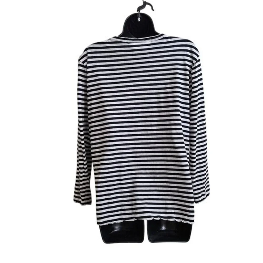 Veritecoeur Womens Black White Striped Long Sleeve Shirt - One Size